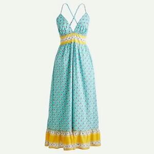 J. Crew midi Dress V Neck Criss Cross Block Print Beach Summer Pool Dress sz S